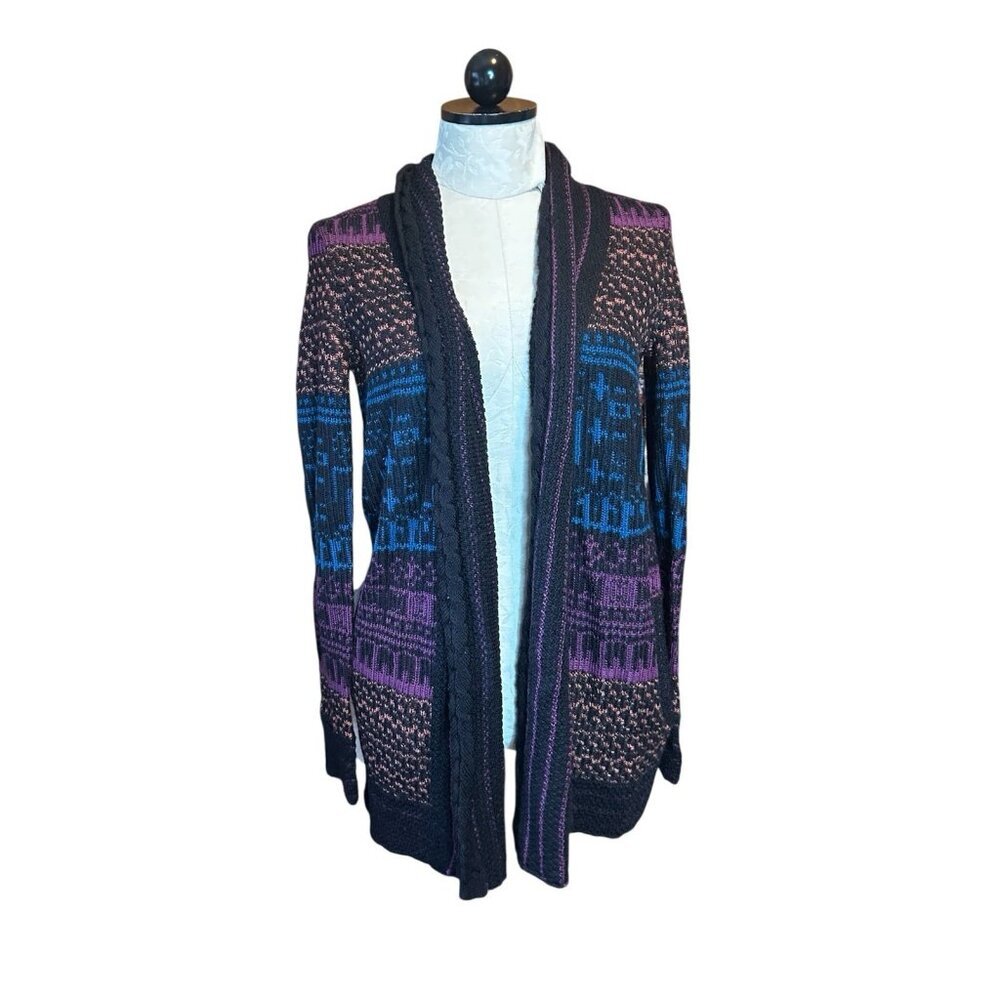 Silence + Noise Multi-Colored Patterned Knit Cardigan Sweater Size M Pockets